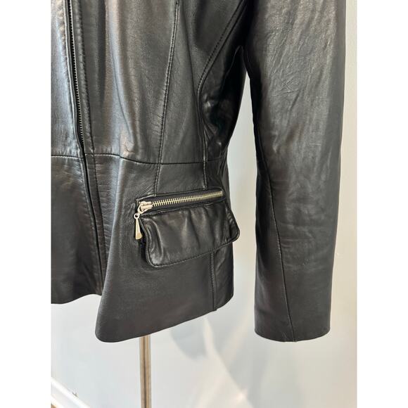 Jones New York Genuine Leather Jacket Black Size M – Zip Front Moto Style - Picture 3 of 6